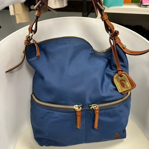 Dooney & Bourke Navy Nylon Shoulder Bag with Brown Leather Trim - Picture 5 of 9